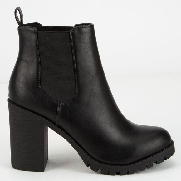 HP💃 Black Round Toe Chelsea Ankle Boot Booties Chunky Block Heel Lug Platform - Picture 5 of 5